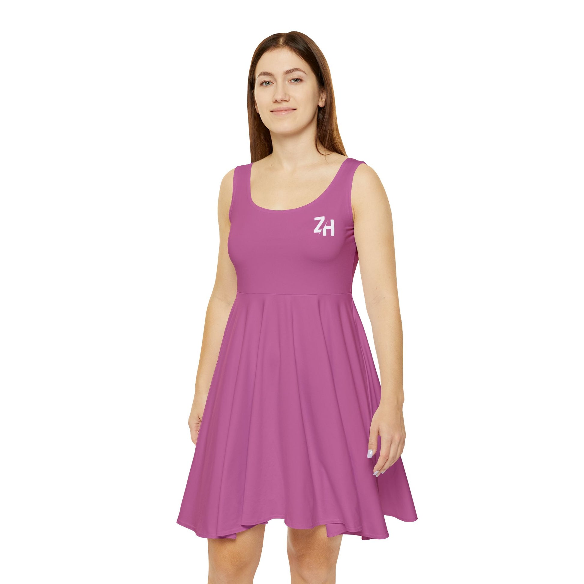 Chic Women’s Skater Dress, Casual Summer Dress, Flowy Pink Dress, Party Outfit, Vacation Wear, Stylish AOP Dress