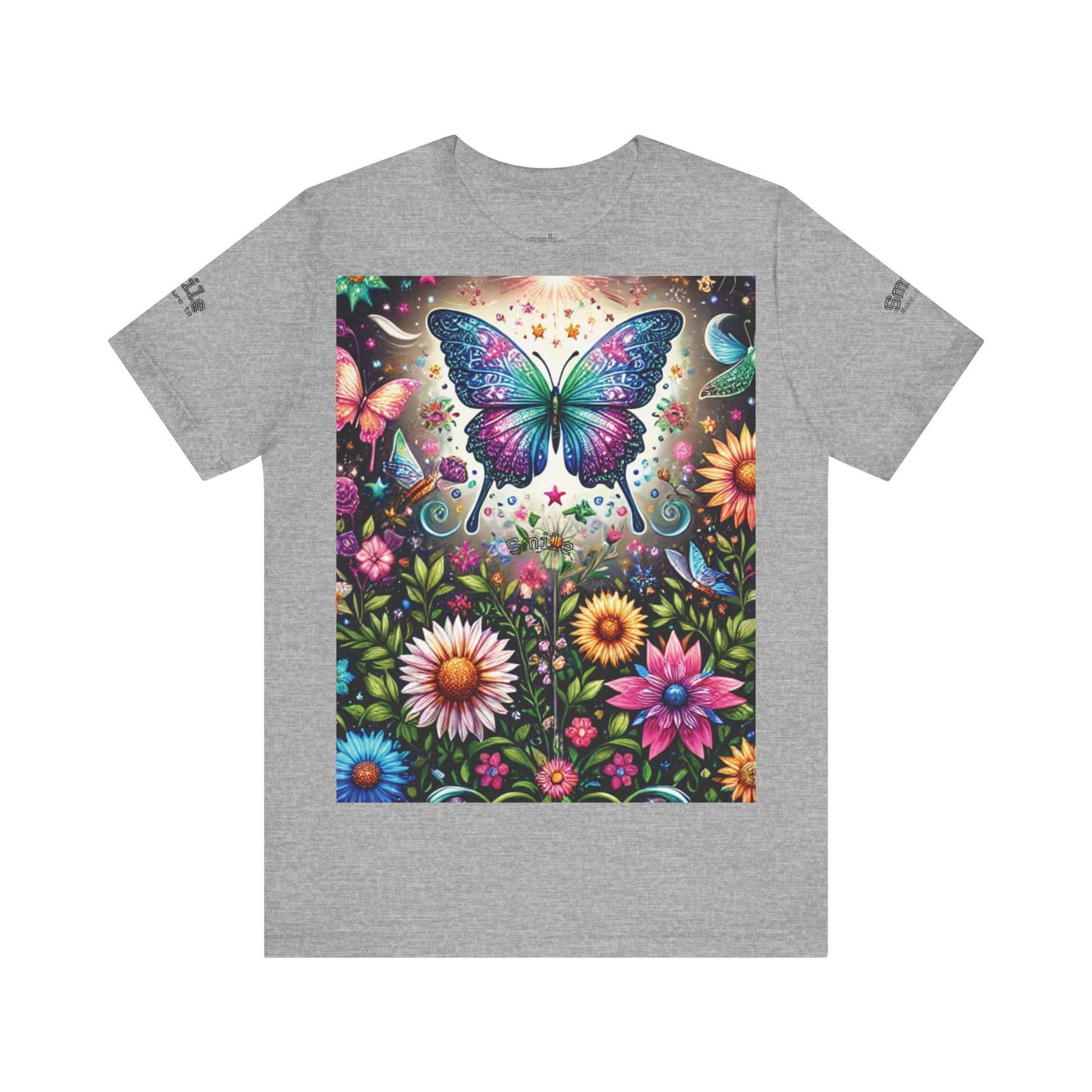 Colorful Butterfly Garden Unisex Tee, Nature Lover Shirt, Gift for Her, Eco-friendly Top, Summer Festival Wear, Boho Apparel