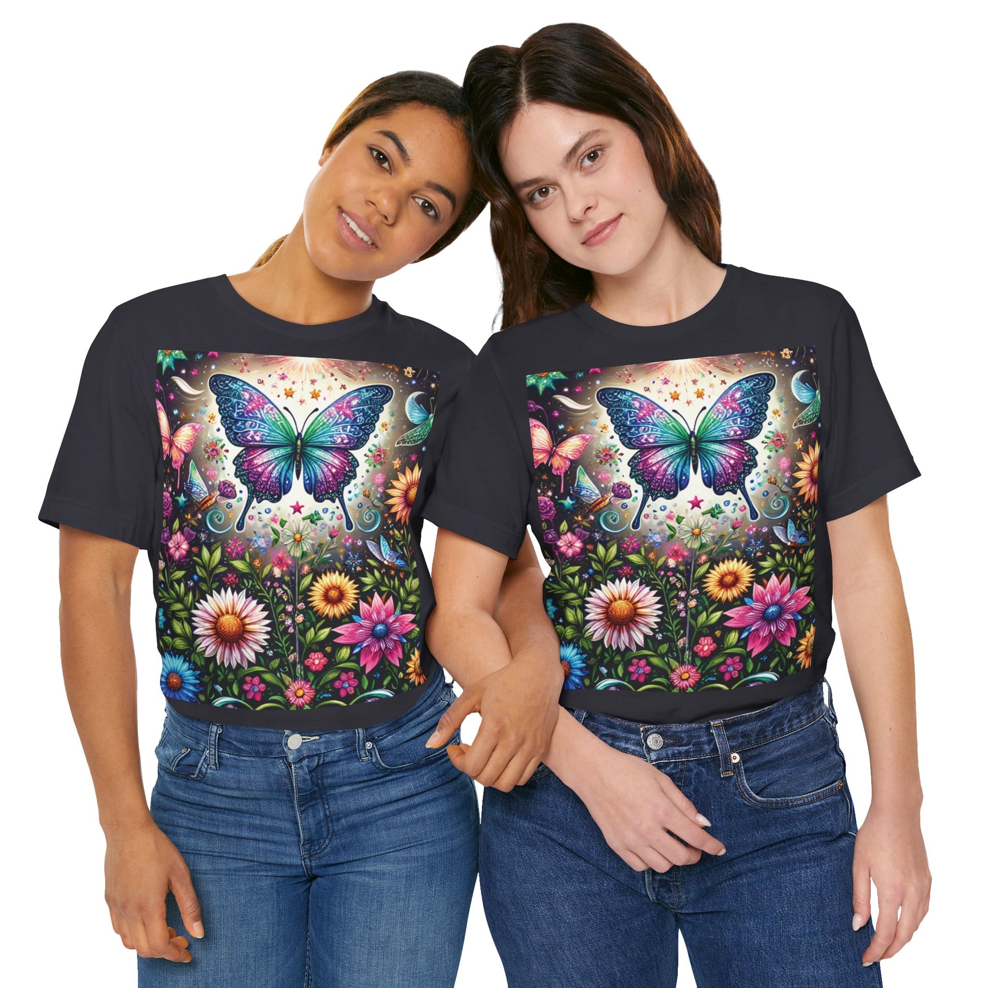 Colorful Butterfly Garden Unisex Tee, Nature Lover Shirt, Gift for Her, Eco-friendly Top, Summer Festival Wear, Boho Apparel