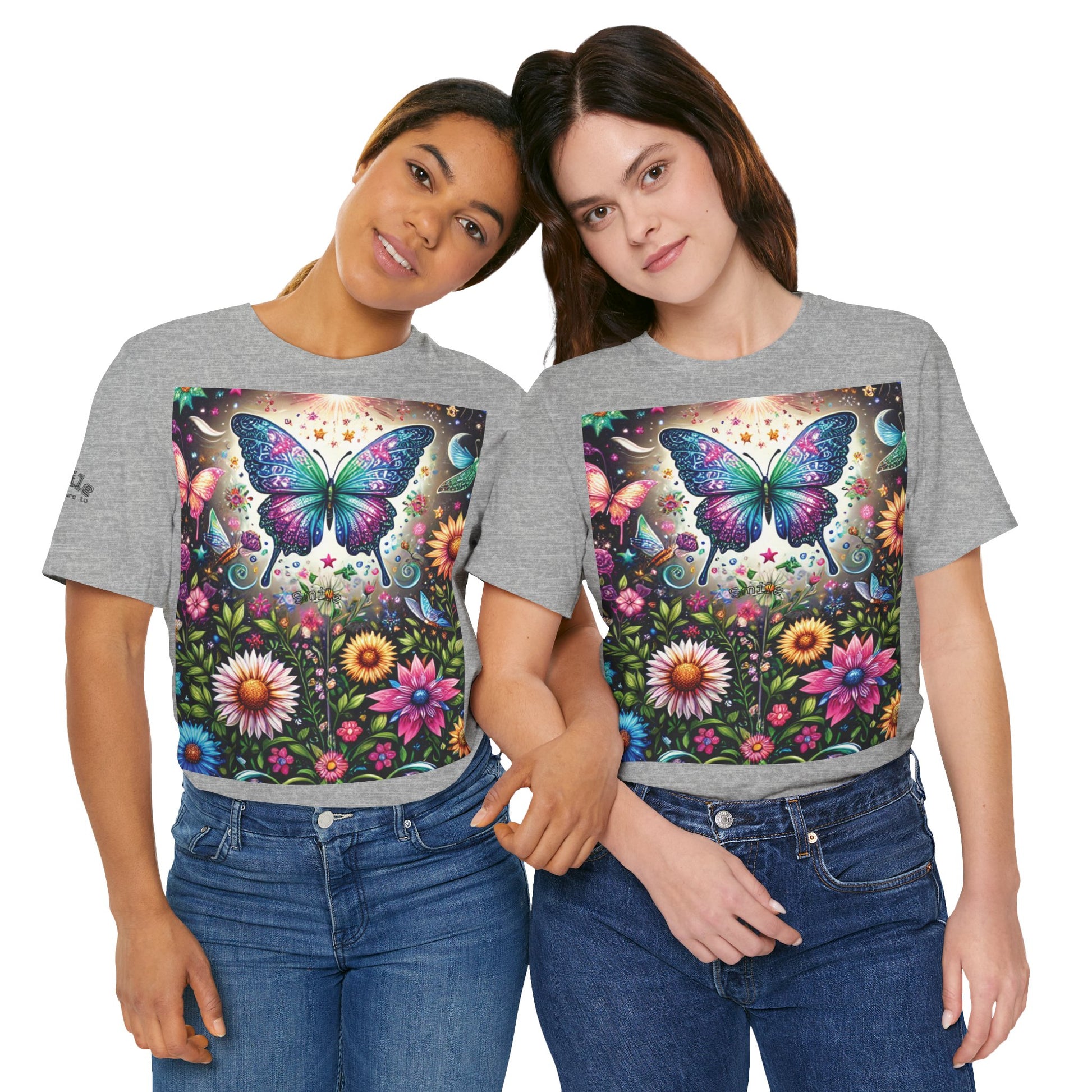 Colorful Butterfly Garden Unisex Tee, Nature Lover Shirt, Gift for Her, Eco-friendly Top, Summer Festival Wear, Boho Apparel