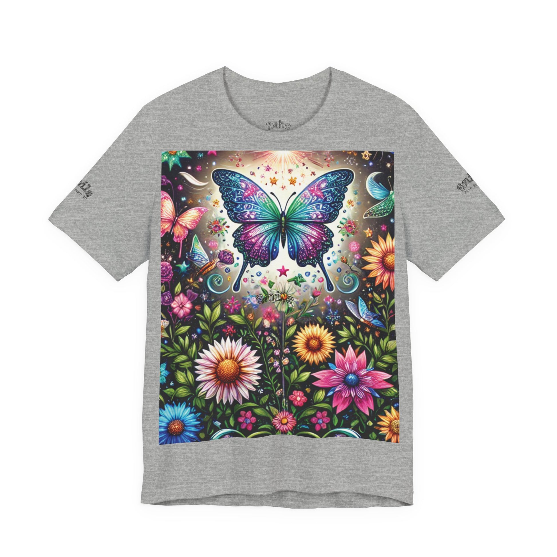 Colorful Butterfly Garden Unisex Tee, Nature Lover Shirt, Gift for Her, Eco-friendly Top, Summer Festival Wear, Boho Apparel